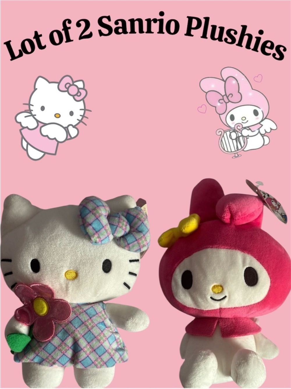 Cute Sanrio Easter Hello Kitty & My Melody 8” Plushie Lot Set